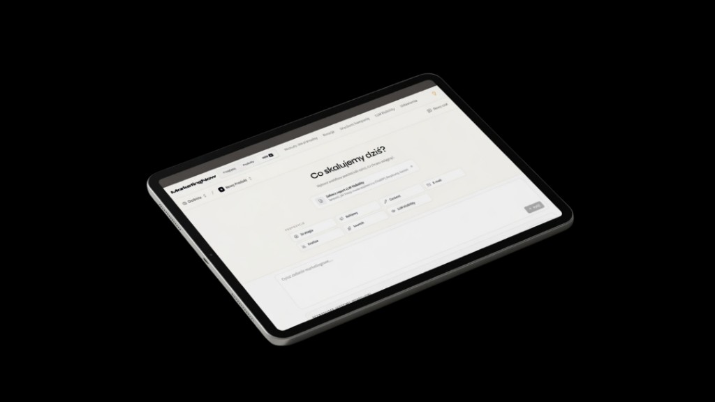 MarketingNow — panel aplikacji na tablecie